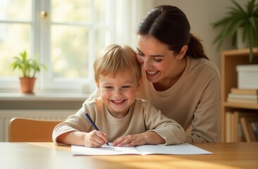 mother and child doing homework
