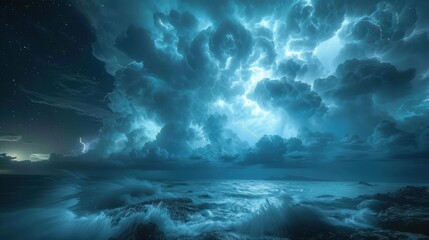 Naklejka premium Lightning Storm over the Ocean