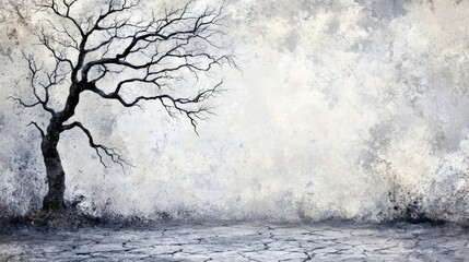 Grunge Background with Silhouetted Tree and Cracked Ground
