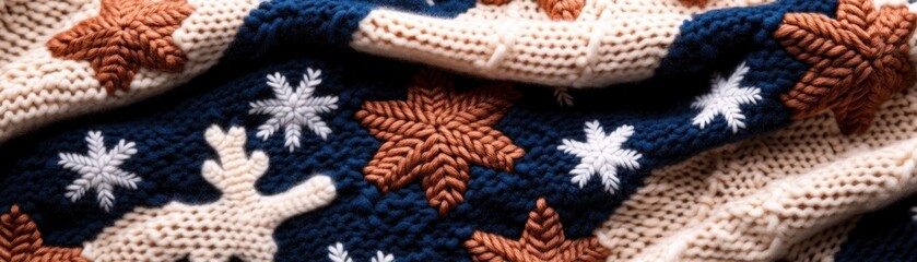 Intricate Snowflake, Star, and Reindeer Ugly Christmas Sweater Pattern, Festive Holiday Knitwear Design