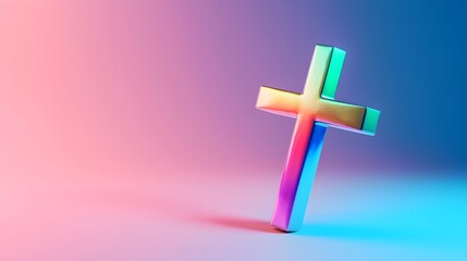 Obraz premium Rainbow Gradient Cross Symbolizing Inclusive Spirituality and Diverse Beliefs