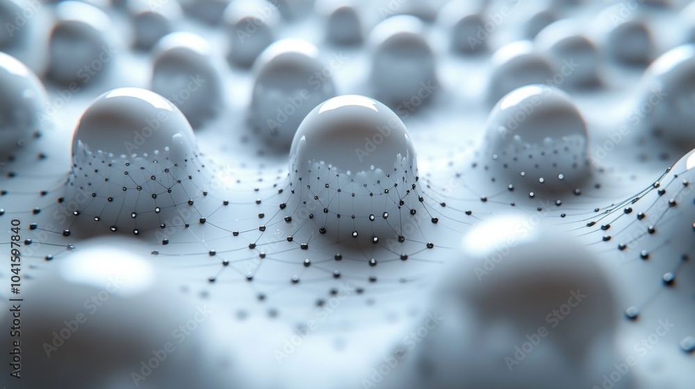 Poster A close-up view showcases a textured surface featuring raised patterns and a network of interconnected lines, evoking a futuristic design aesthetic. Light reflects off the glossy surfaces.