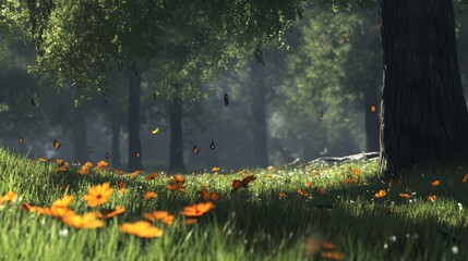 Fototapeta premium Sunny Forest Meadow with Butterflies and Wildflowers