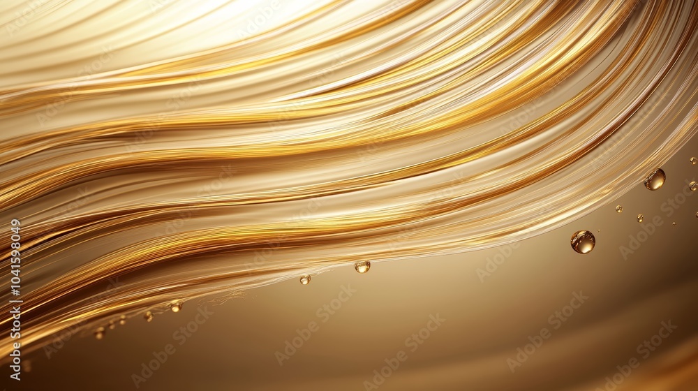 Poster a smooth, elegant display of golden flowing lines, capturing light and texture with a soft, shimmeri