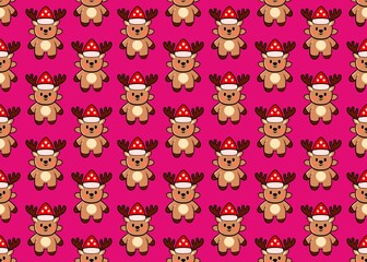 Obraz premium Set of deer. Seamless pattern with deer. New Year's pattern with deer on a pink background. Christmas mood.