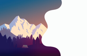 Snow Capped Mountains and Evening Wilderness Camp Landing Page Tempelate Background