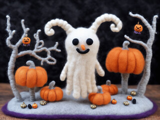 Fototapeta premium Halloween ghost made of yarn