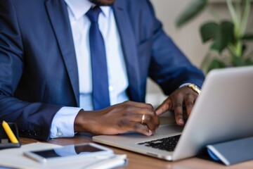 Business manager sitting at his desk in a modern office, working intently