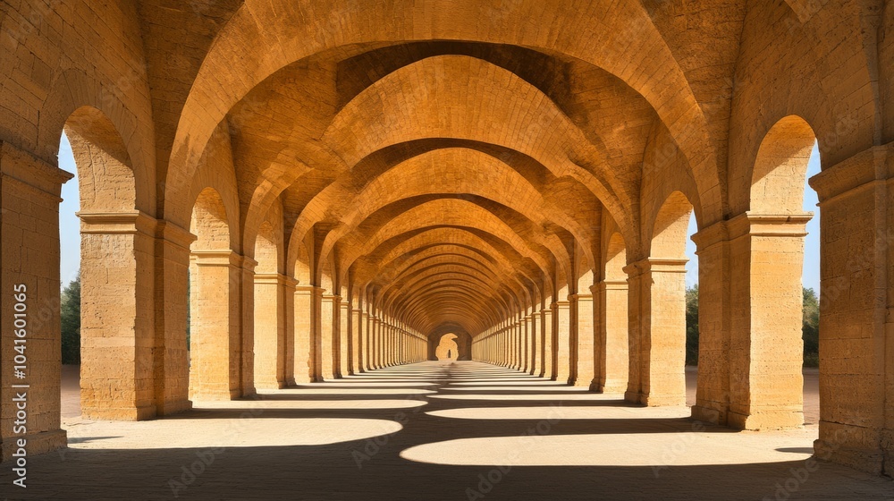 Poster stone archway corridor perspective sunlight architecture columns building structure