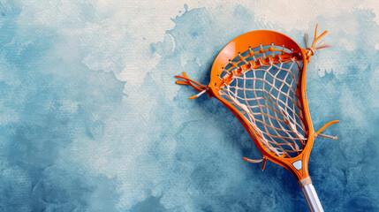 Orange lacrosse stick on a blue background.