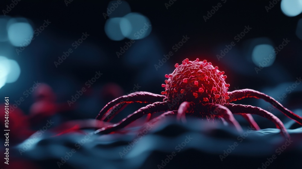 Poster microscopic view of a cancerous tumor cell showing abnormal growth and division with copy space