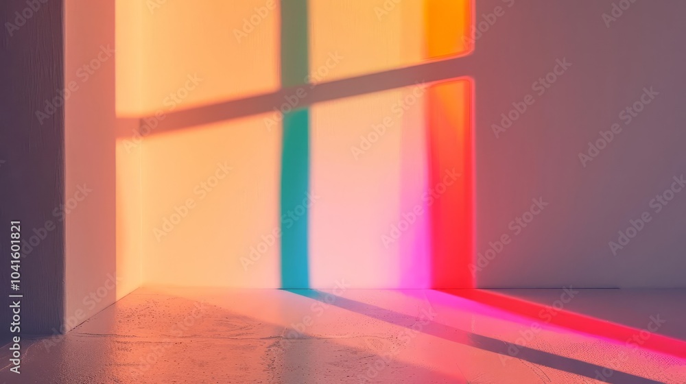 Poster Colorful light streaks through a window, creating a vibrant abstract pattern on the wall.