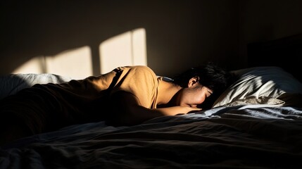 Person tossing and turning in bed, struggling with insomnia and restlessness. The scene captures the emotional turmoil and physical discomfort of a sleepless night.