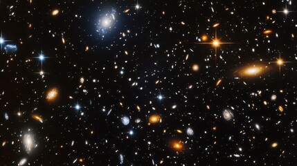 Fototapeta premium A backdrop showcasing a dark expanse filled with tiny, sparkling stars and the faint outline of distant celestial bodies. 