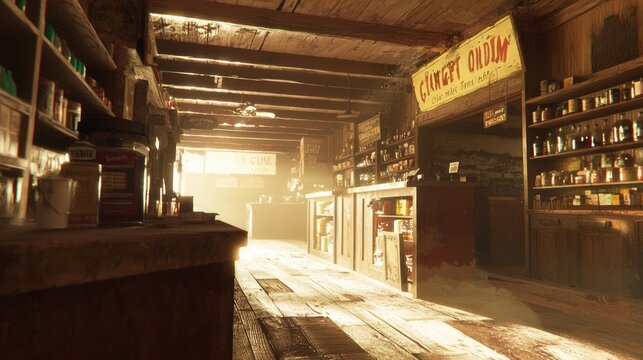 Vintage Wild West General Store - Nostalgic Americana Scene with Cinematic Lighting