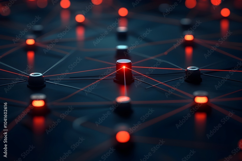 Poster interconnected financial network with highlighted fraud detection concept