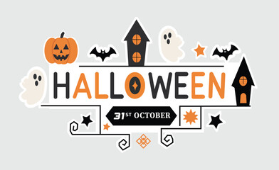 Halloween set. pumpkins, ghosts, Bat, Star, House, Characters and elements for Halloween in cartoon style. 31st October. Victor illustration.