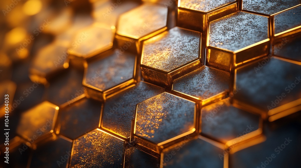 Poster metallic gold tech wall with reflective hexagonal designs exuding luxury and sophistication perfect 