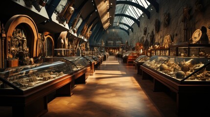 Obraz premium Museum Hallway with Glass Cases