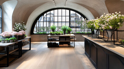 Scandinavian-style room with simple shelving and decorative plants
