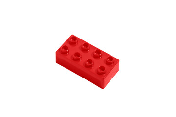 Top view red rectangular plastic block brick toy for building constructions on blank png isolated...