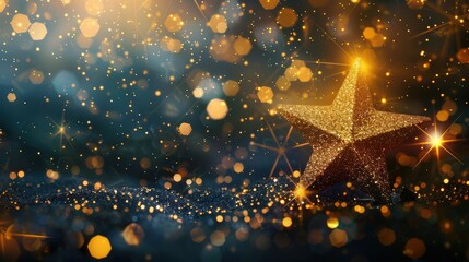 A golden star is flying in the air
