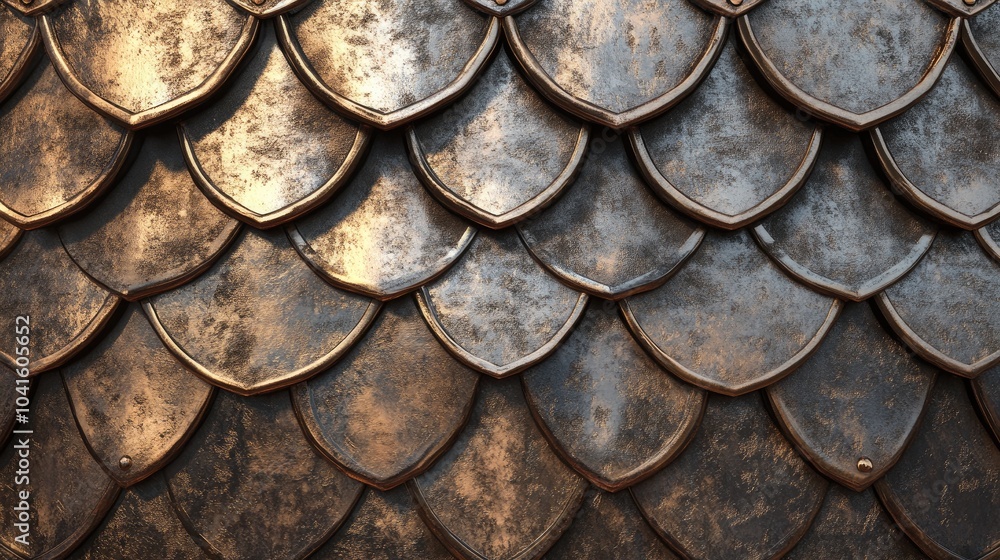 Poster seamless fantasy armor texture featuring a 3d metallic pattern with a background of metal plates ide