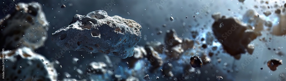 Aufkleber a stunning 3d rendering of an asteroid belt in deep space, featuring rugged asteroids illuminated by