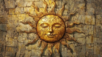 Vintage Golden Sun on a Textured Weave Background