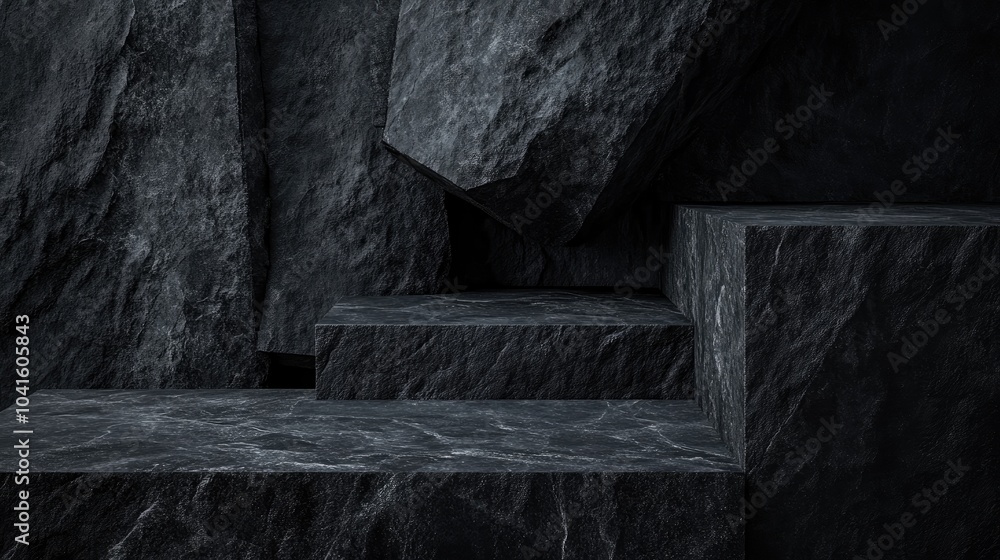 Poster dark geometric stone background featuring a minimalist design for product display or showcase emphas