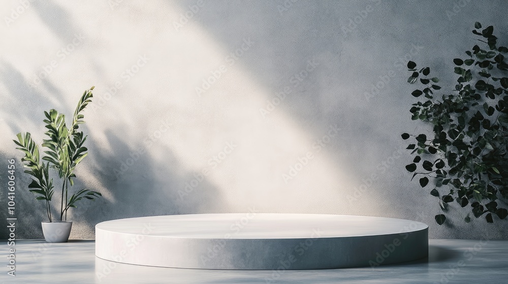 Aufkleber empty stage or podium for product presentation against a light grey blank wall background 3d renderi