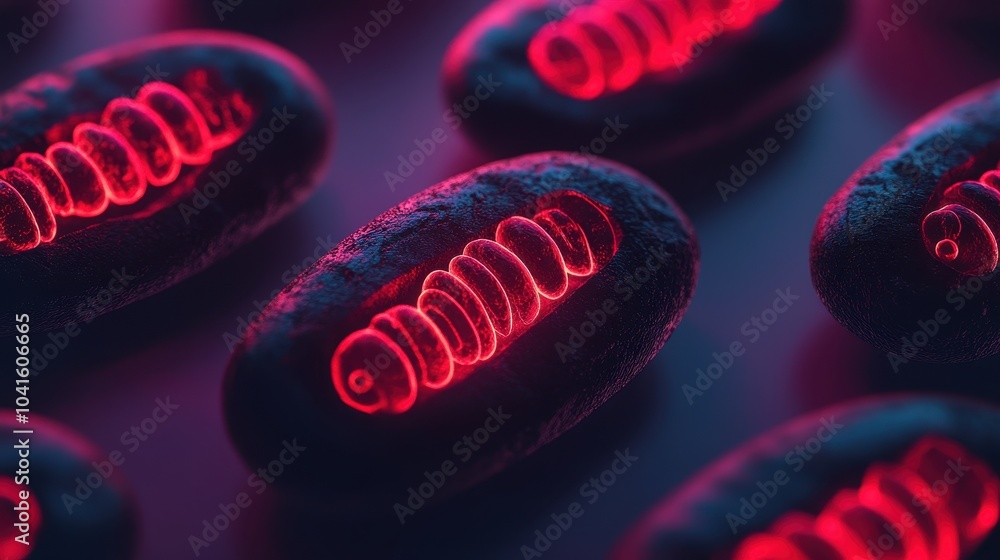 Poster close-up of mitochondria generating energy within muscle cells with copy space