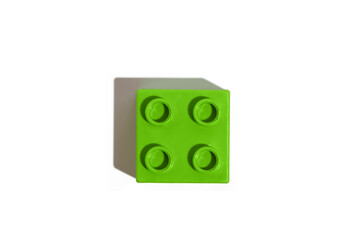 Green square plastic building block toy for constructor on white isolated background. The concept of children's educational games. Image for your design