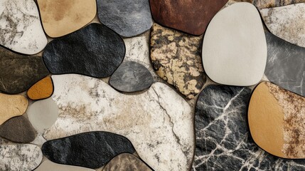A background featuring earthy textures and shapes inspired by stones and soil in muted colors.