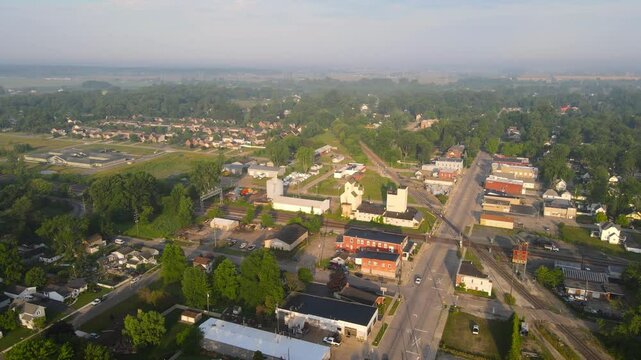 Panoramic morning sunrise view of Carleton, Michigan, USA. Small town in midwest, Great lakes region