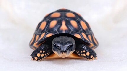 Fototapeta premium Unique Burmese star tortoise with its beautiful shell pattern, isolated against a white background.
