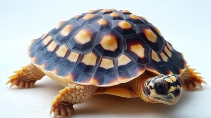 Obraz premium Unique Burmese star tortoise with its beautiful shell pattern, isolated against a white background.