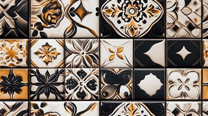 Elegant tiles forming a backdrop of varied shapes