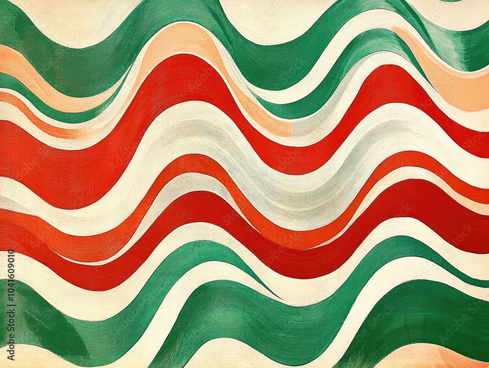 Poster abstract wavy lines in red white and green colors create a gradient background