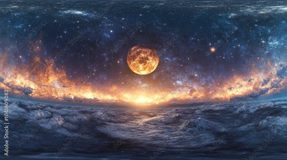 Aufkleber 360 degree stellar system and gas nebula in a 3d cartoon rendering equirectangular projection spheri