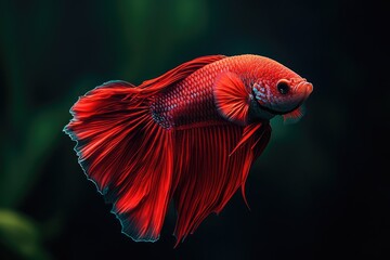 Obraz premium A vibrant red betta fish with long flowing fins. Perfect for a website or blog about fish or pets.