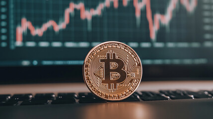 Bitcoin coin featuring its iconic digital symbol.