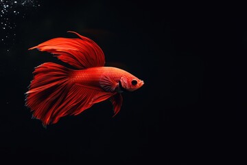 Fototapeta premium Red betta fish in black background. Perfect for pet, animal, or nature themed projects.