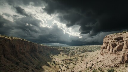 Stormy Wild West: Dramatic Skyline Over Rugged Terrain Captures Tension and Anticipation with Ultra-Detailed, Cinematic Light