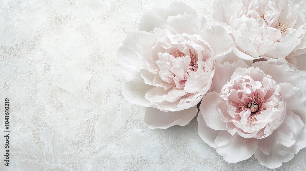 Poster large peony artwork on a textured background in soft pastels ideal for integrating photomurals into 