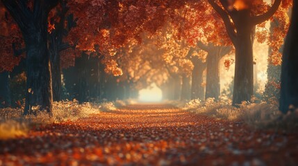 Serene Autumn Pathway in a Tranquil Forest Landscape