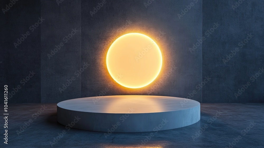Poster glowing circular pedestal in a minimalist design 3d rendering mockup