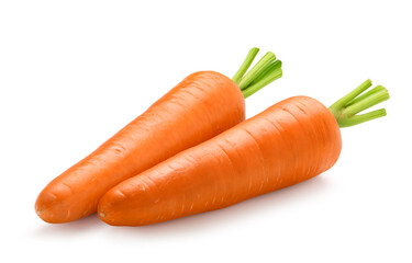 Two fresh Carrots isolated on white background. Clipping path.