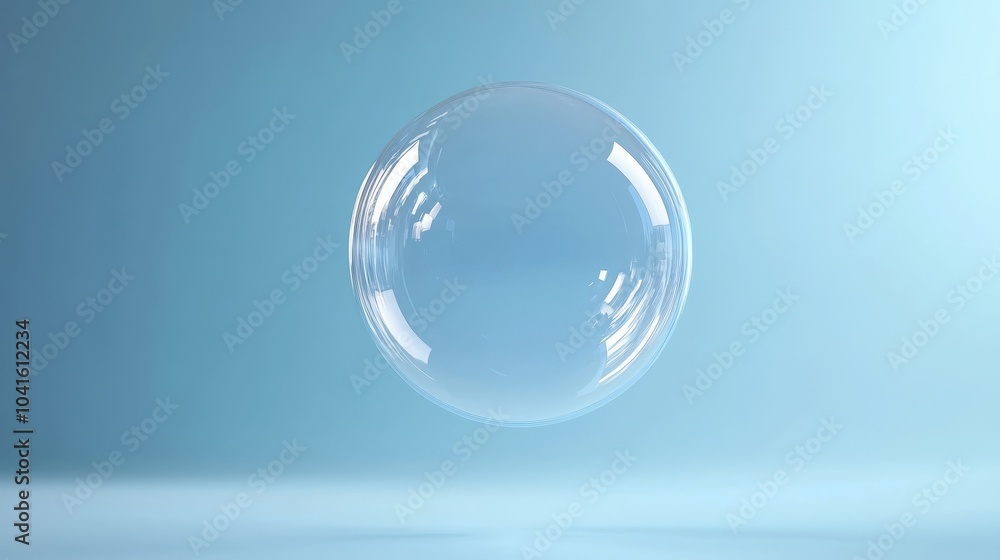 Poster minimalist floating bubble on soft blue background