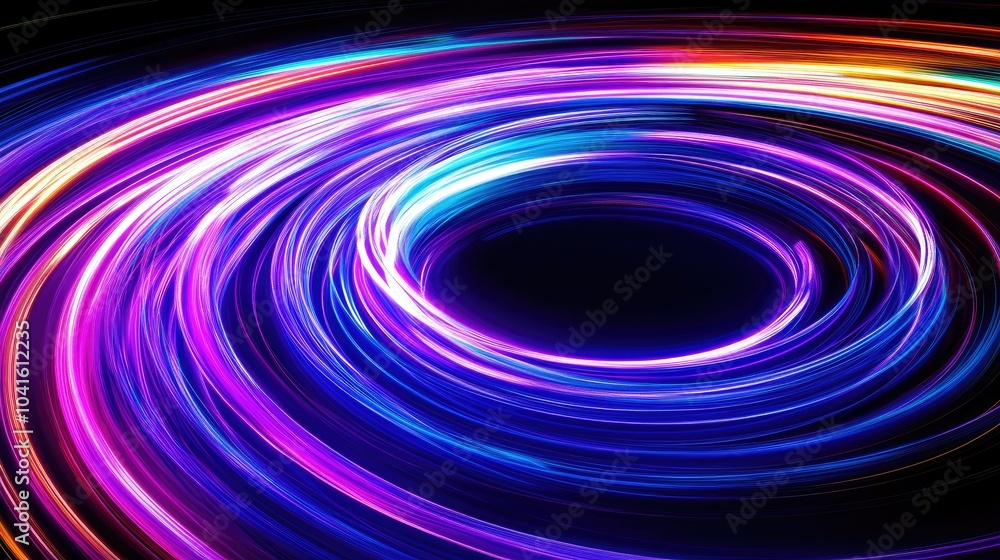 Poster neon circle lines in a 3d cartoon rendering featuring an empty copy space against a black background